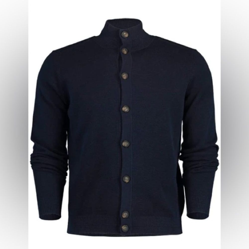 eleventy PIQUE BUTTON DOWN BOMBER Cardigan Navy